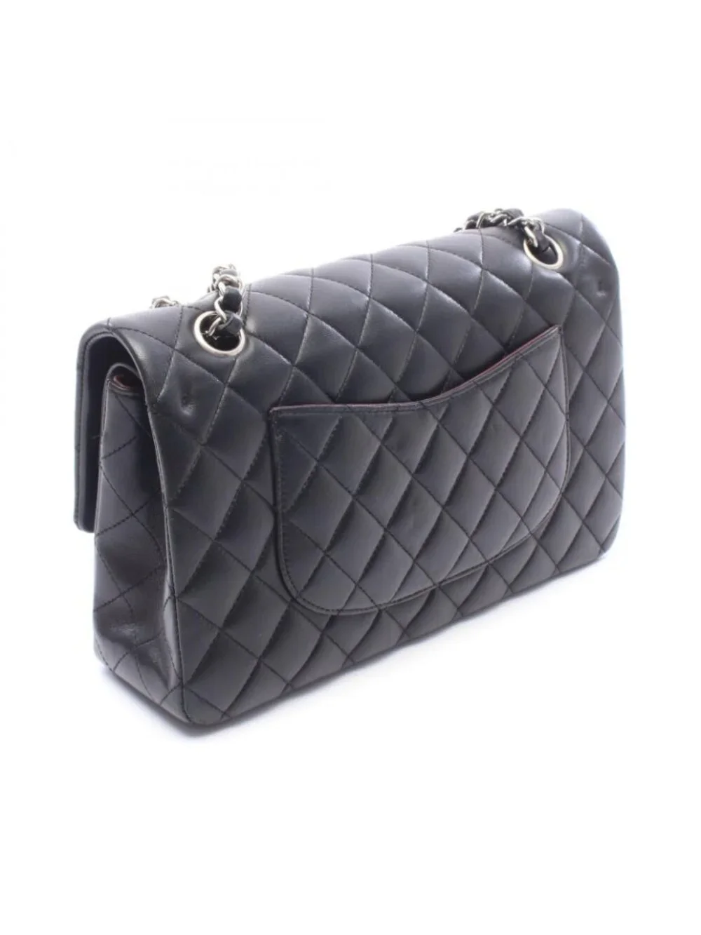 Chanel Shoulder Bag Quilted Double Flap Black Lambskin Chain